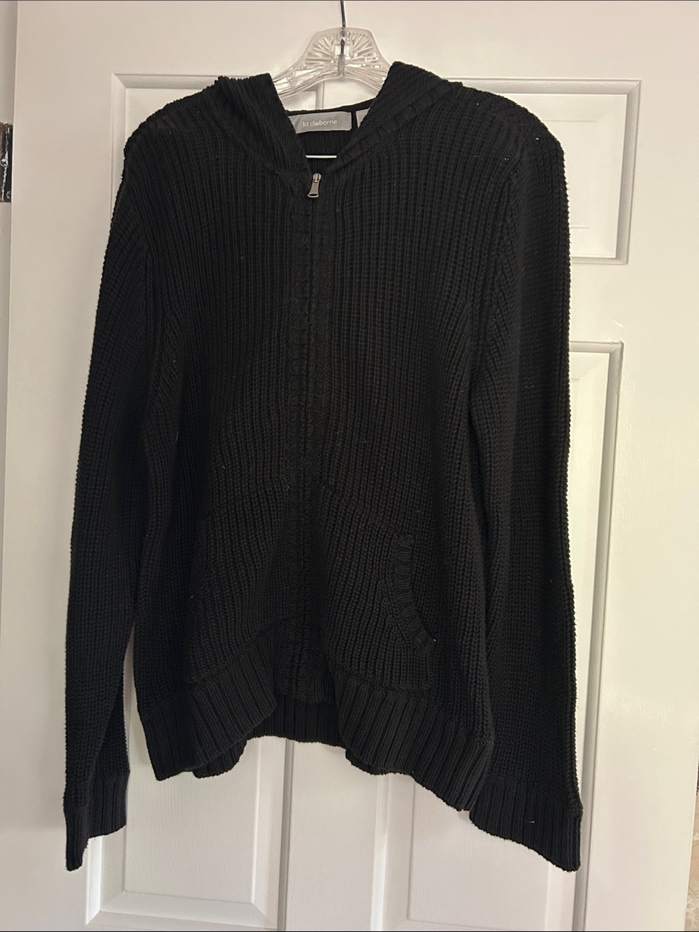 Liz Claiborne Black Hooded Zip Knit Cardigan